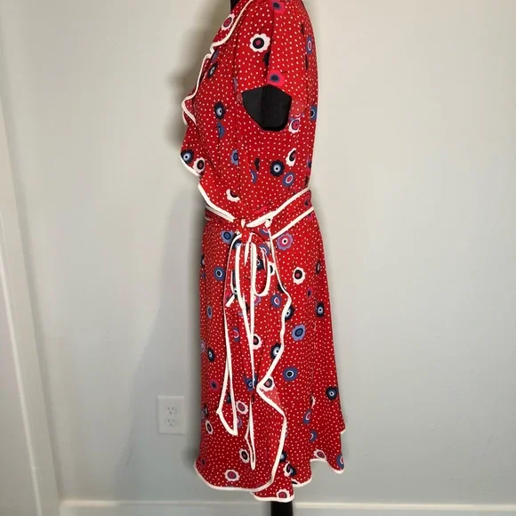 Modcloth Red Asymmetrical Dress with White and Blue Accents - Picture 2 of 4